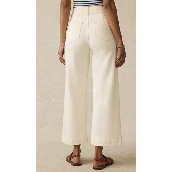 Faherty Stretch Terry Harbor Ankle High Rise Wide Leg Pants Egret Coastal Boho - Picture 2 of 14